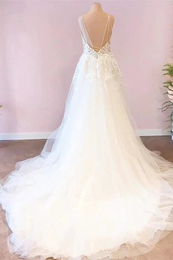 Long A-Line Sweetheart Spaghetti Straps Tulle Wedding Dress - Image 2