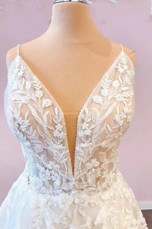 Long A-Line Sweetheart Spaghetti Straps Tulle Wedding Dress - Image 3
