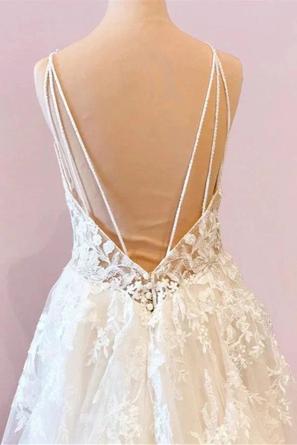 Long A-Line Sweetheart Spaghetti Straps Tulle Wedding Dress - Image 4