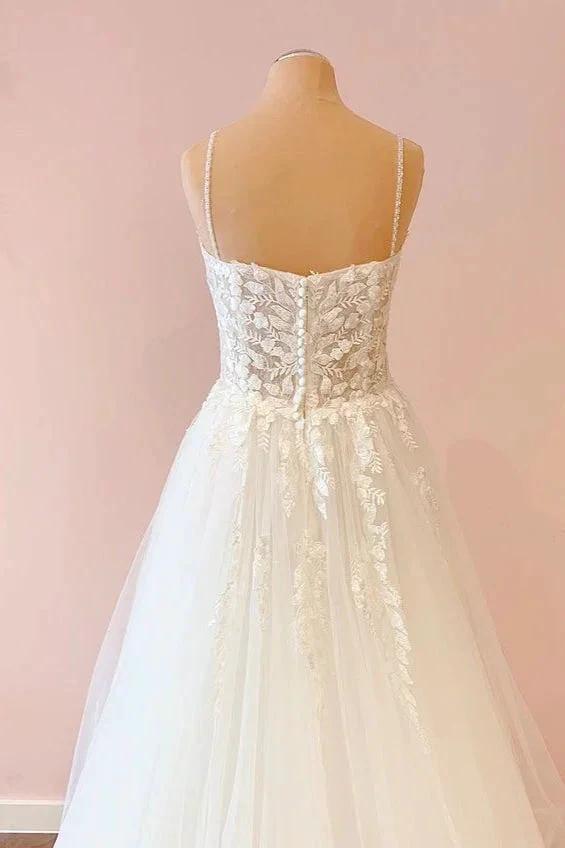 Long A-Line Sweetheart Tulle Appliques Lace Wedding Dress - Image 4
