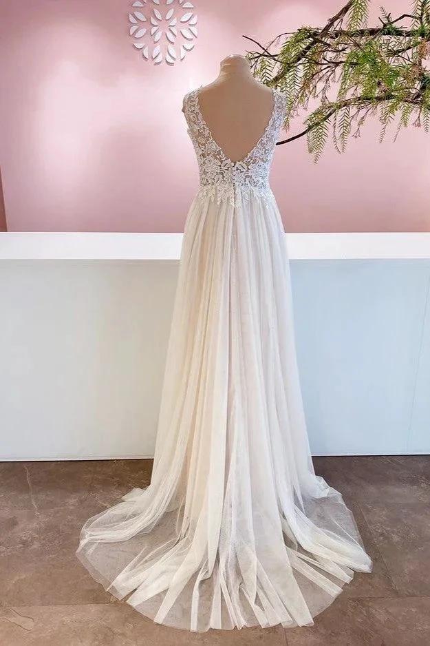 Long A-Line Sweetheart Tulle Backless Wedding Dress With Floral Lace - Image 2