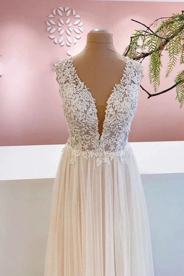 Long A-Line Sweetheart Tulle Backless Wedding Dress With Floral Lace - Image 3