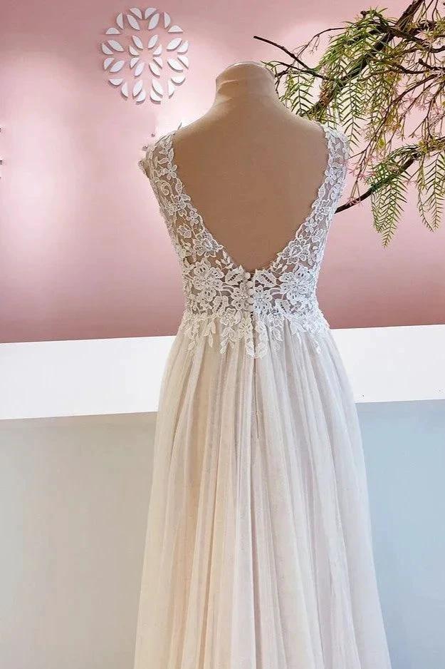 Long A-Line Sweetheart Tulle Backless Wedding Dress With Floral Lace - Image 4