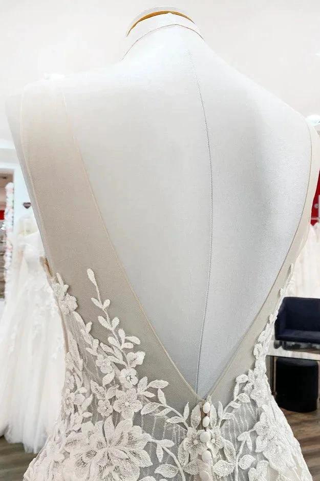 Long A-line Sweetheart Tulle Open Back Wedding Dress - Image 5