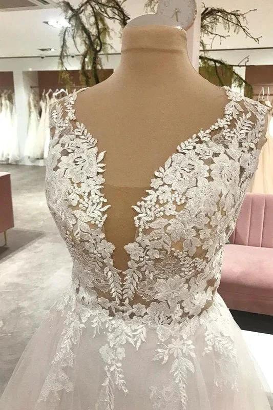 Long A-Line Sweetheart Tulle Wedding Dress With Appliques Lace - Image 2