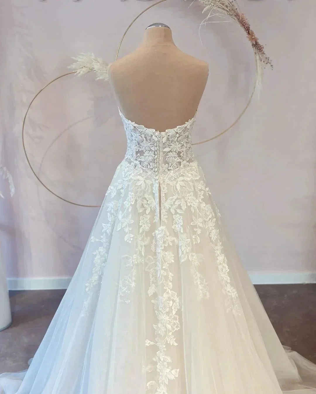 Long A-line Sweetheart Tulle Wedding Dress with Lace - Image 2