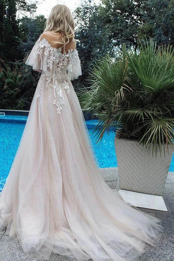 Long A-line Tulle Appliques Lace Off-the-shoulder Wedding Dress - Image 2