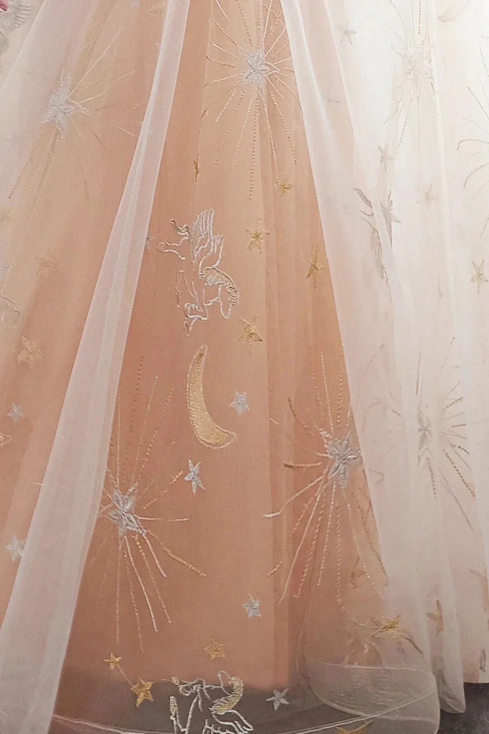 Long A-line Tulle Backless Champangne Evening Dresses - Image 9