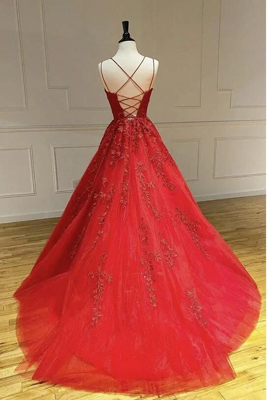 Long A-line Tulle Lace Backless Lace-up Prom Dress - Image 2