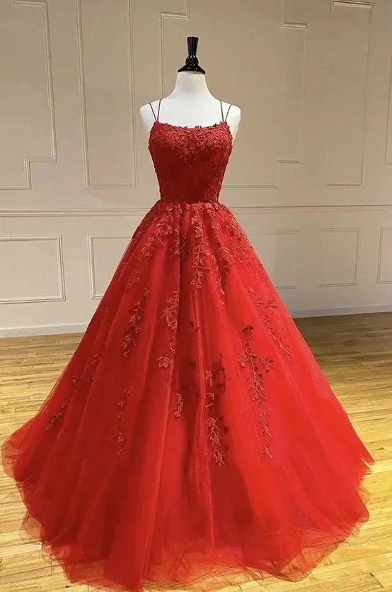 Long A-line Tulle Lace Backless Lace-up Prom Dress - Image 3