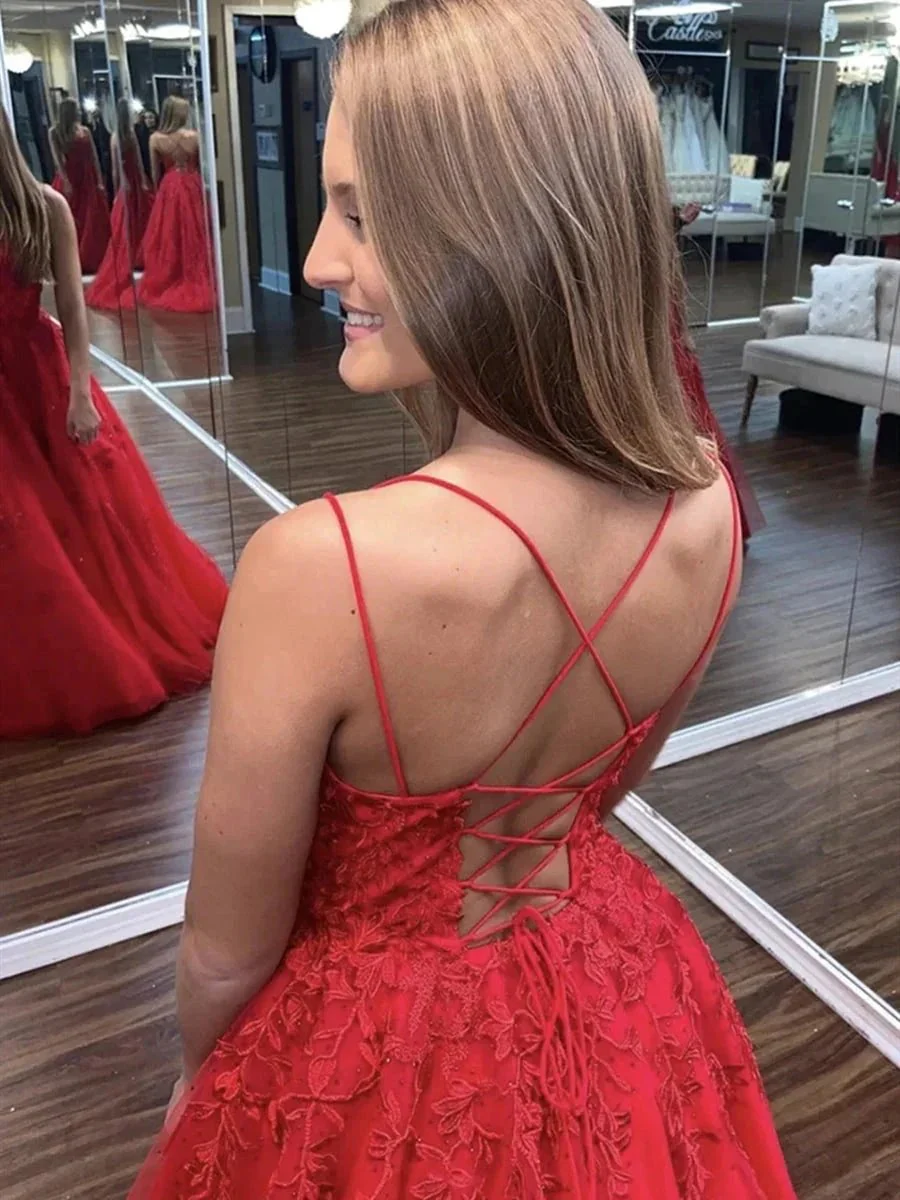 Long A-line Tulle Lace Open Back Formal Graduation Prom Dress - Image 2