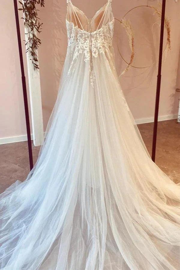 Long A-Line Tulle Sweetheart Appliques Lace Wedding Dress - Image 2