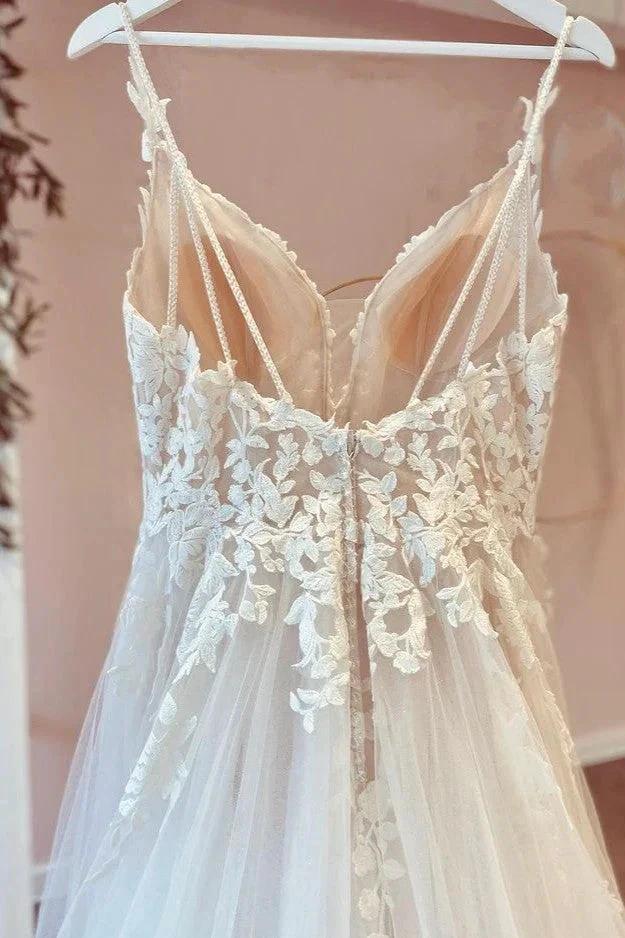 Long A-Line Tulle Sweetheart Appliques Lace Wedding Dress - Image 4