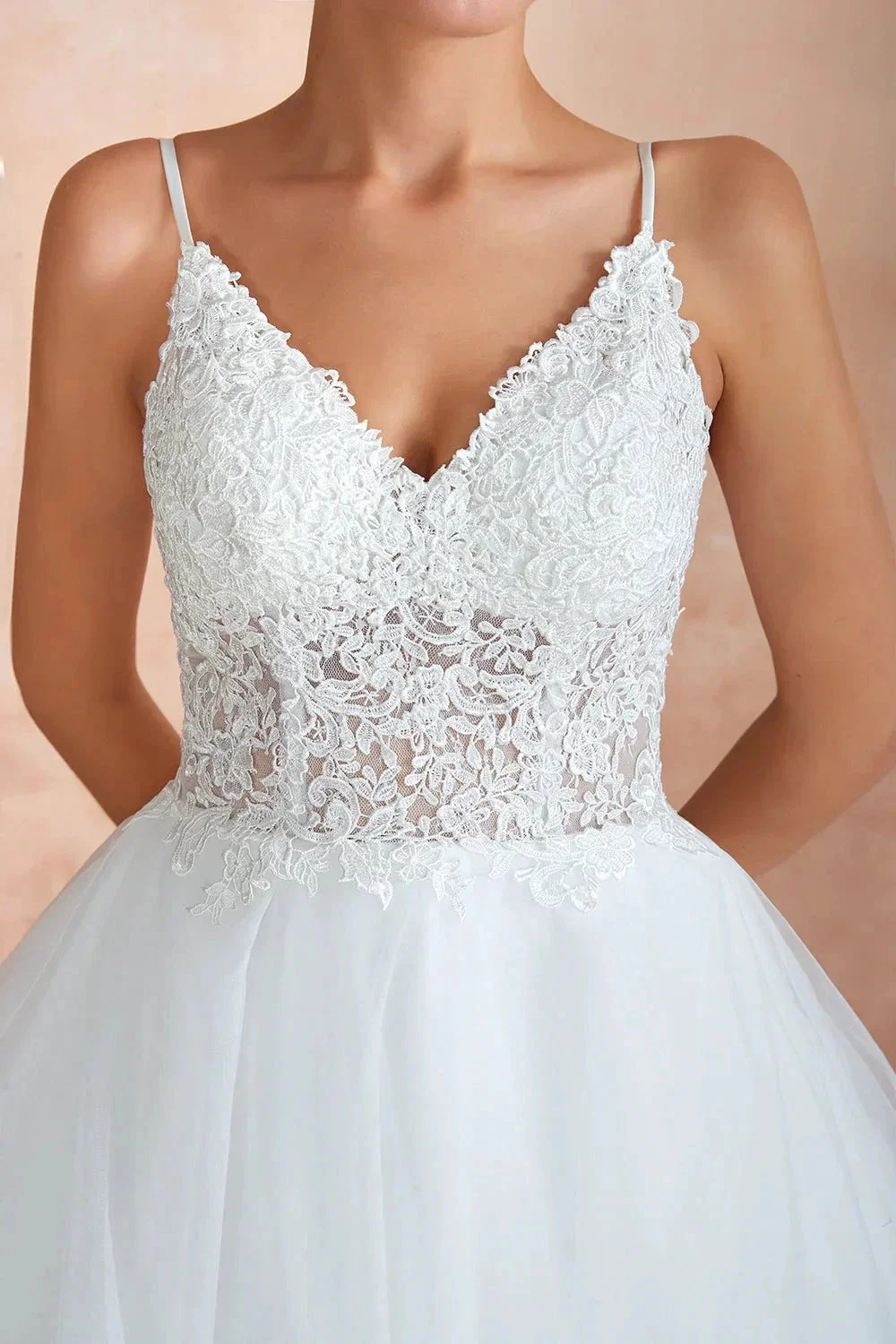 Long A-line V-neck Appliques Tulle Wedding Dress - Image 10