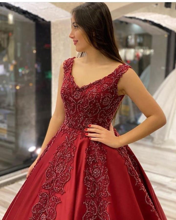 Long A-Line V-neck Backless Appliques Beading Satin Ruffles Prom Dress - Image 3
