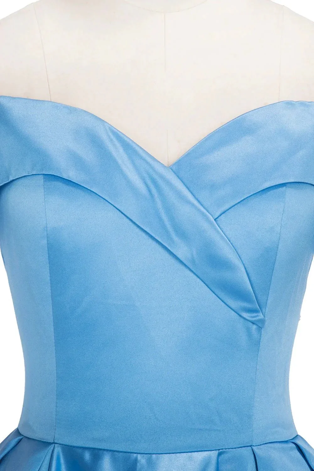 Long Ball Gown Off-shoulder Satin Blue Prom Dresses with Slit - Image 10