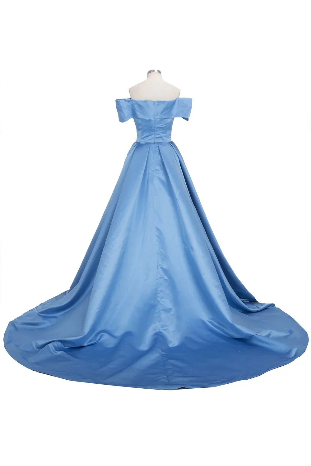 Long Ball Gown Off-shoulder Satin Blue Prom Dresses with Slit - Image 5