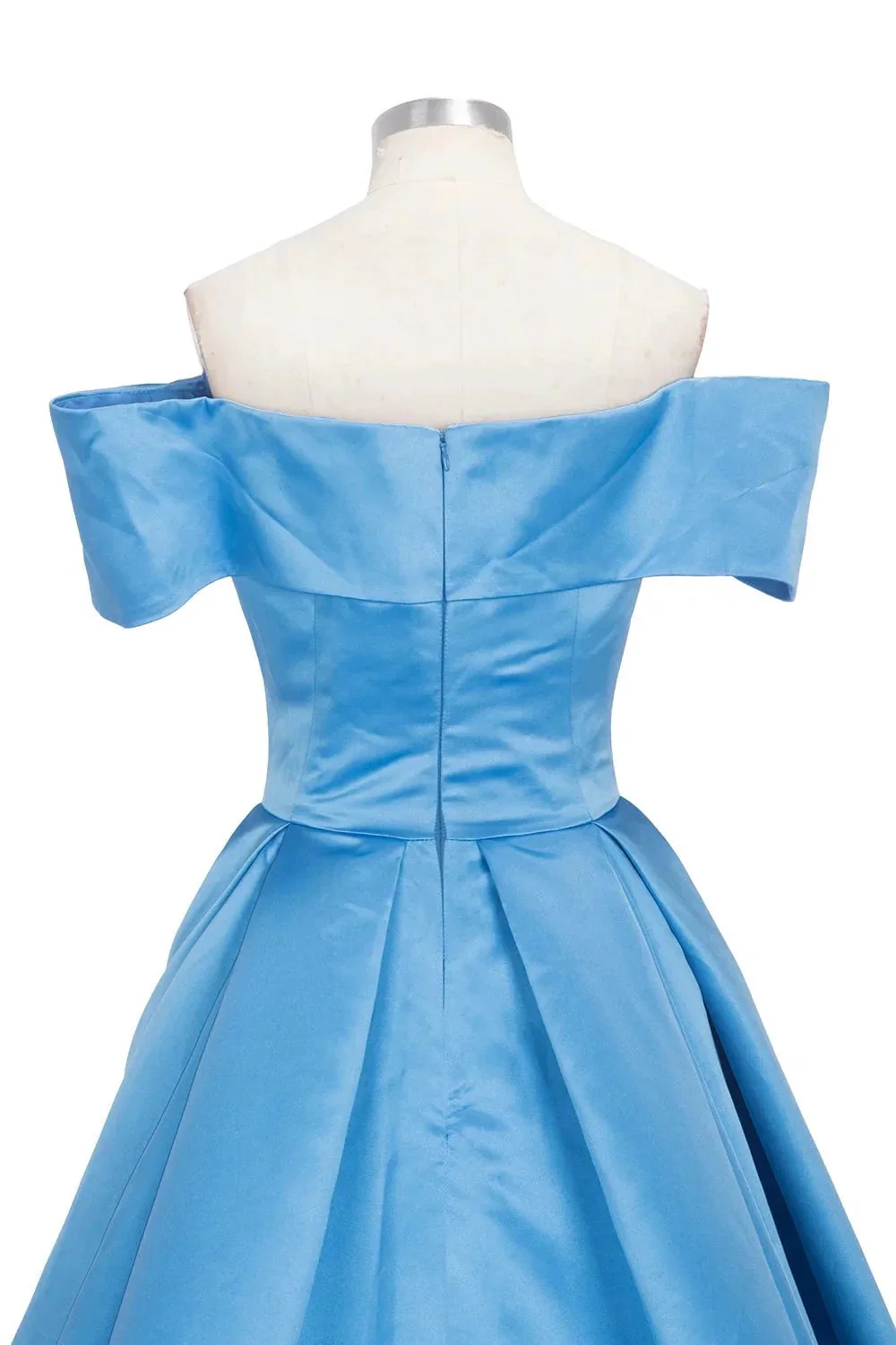 Long Ball Gown Off-shoulder Satin Blue Prom Dresses with Slit - Image 6