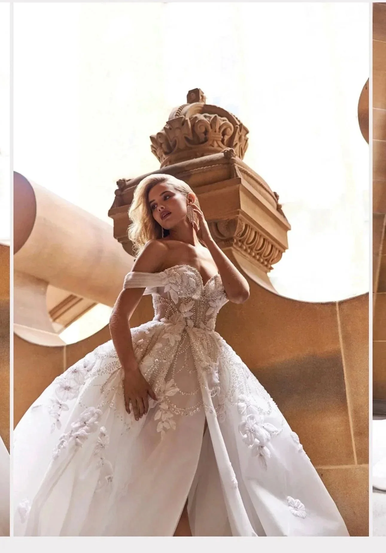 Long Ball Gown Off the Shoulder Sequined Applique Lace Wedding Dresses with Slit - Image 2
