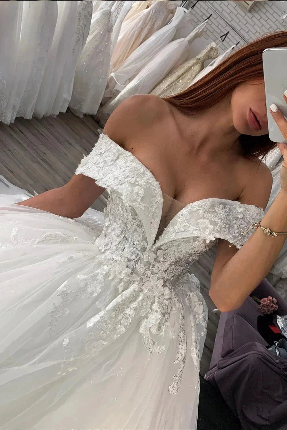 Long Ball Gown Sweetheart Off The Shoulder Satin Wedding Dress - Image 2