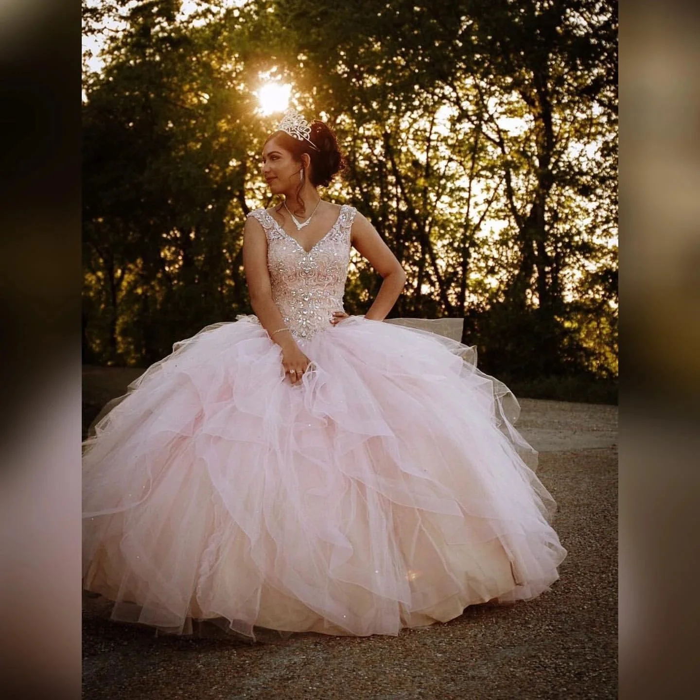 Long Ball Gown V-neck Tulle Quinceanera Dress - Image 3