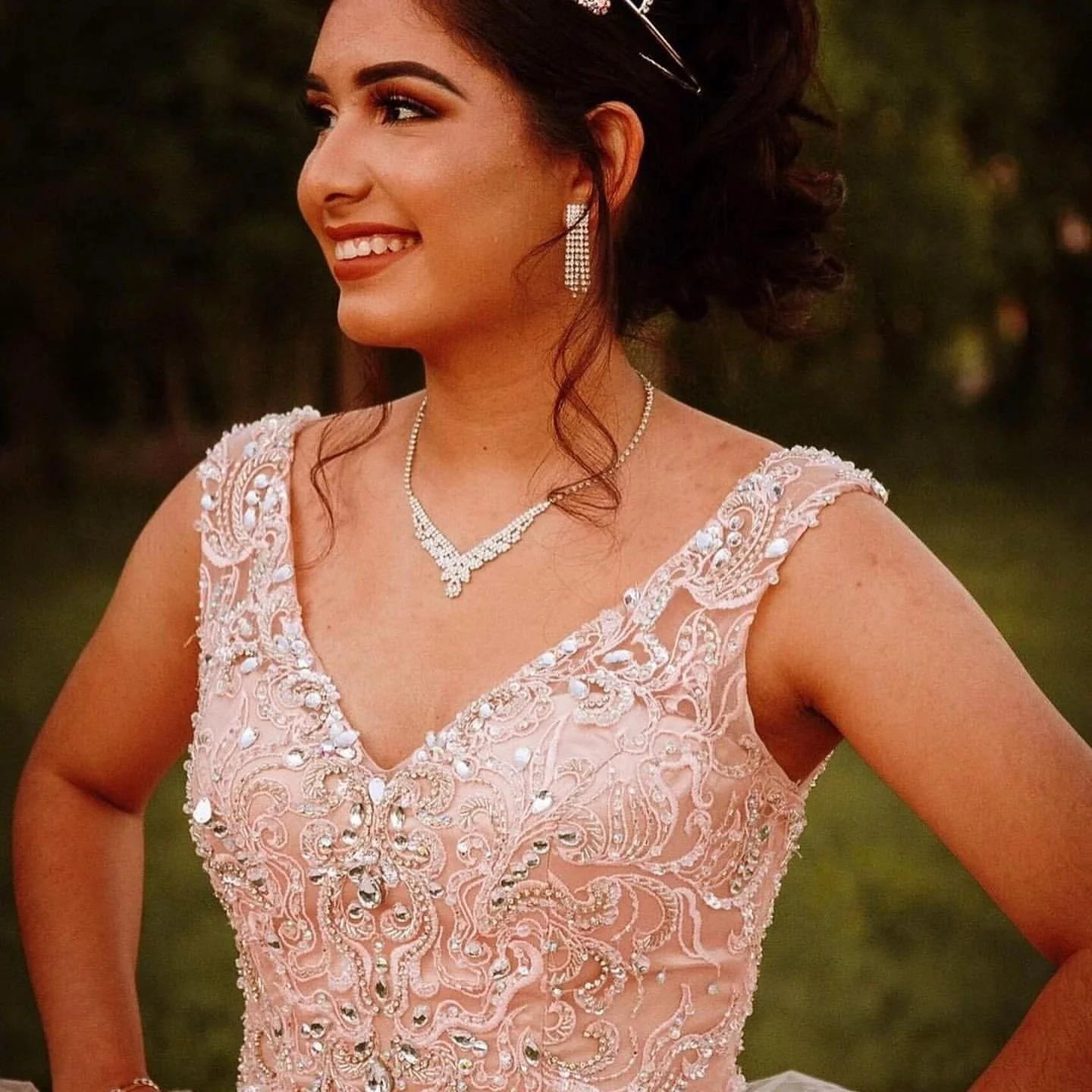 Long Ball Gown V-neck Tulle Quinceanera Dress - Image 4