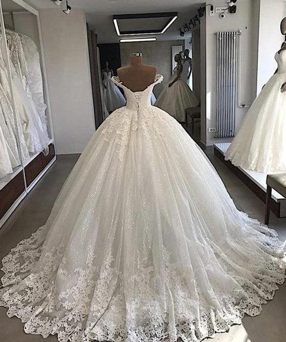 Long Ball Gowns Off-the-shoulder Lace Tulle Wedding Dresses - Image 2