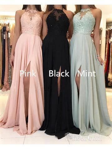 Long Bridesmaid Dresses Lace Top Chiffon Formal Dress with Slit BD066 - Image 2