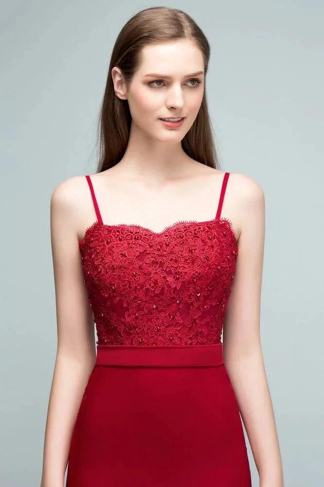 Long Burgundy Mermaid Spaghetti Sweetheart Appliques Prom Dresses with Beads - Image 7