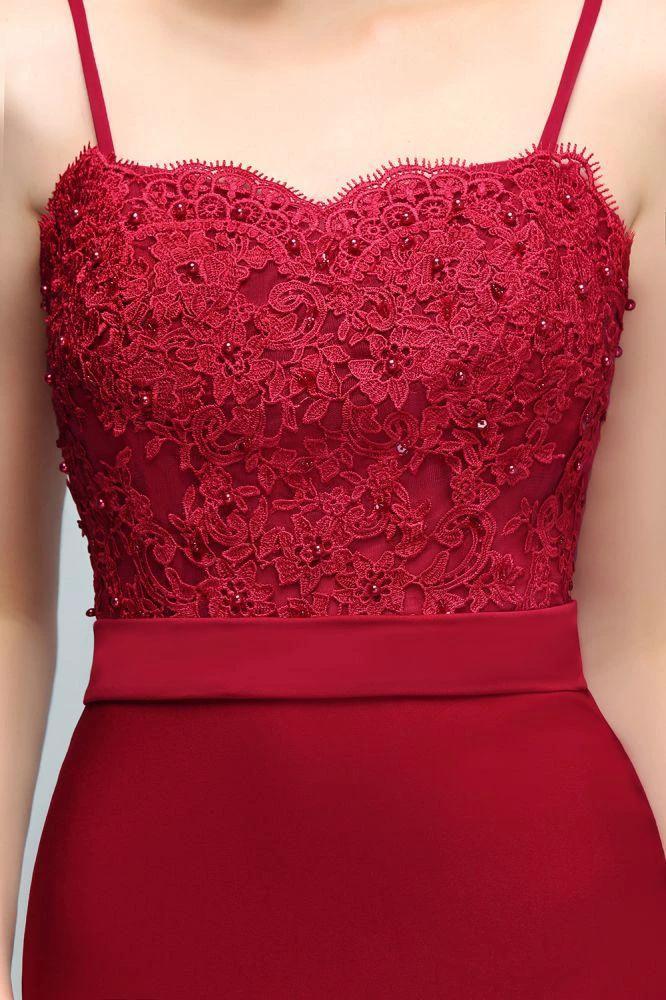 Long Burgundy Mermaid Spaghetti Sweetheart Appliques Prom Dresses with Beads - Image 8