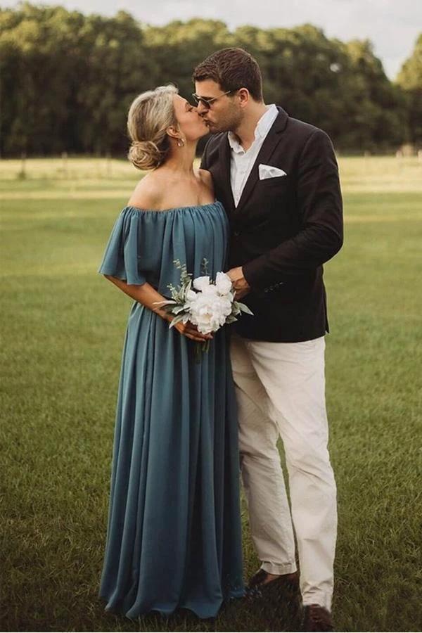 Long Chiffon Off The Shoulder Slate Gray Bridesmaid Dresses  BD077 - Image 3