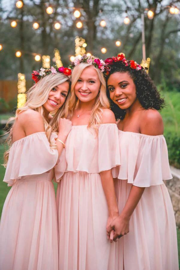 Long Chiffon Off The Shoulder Slate Gray Bridesmaid Dresses  BD077 - Image 4