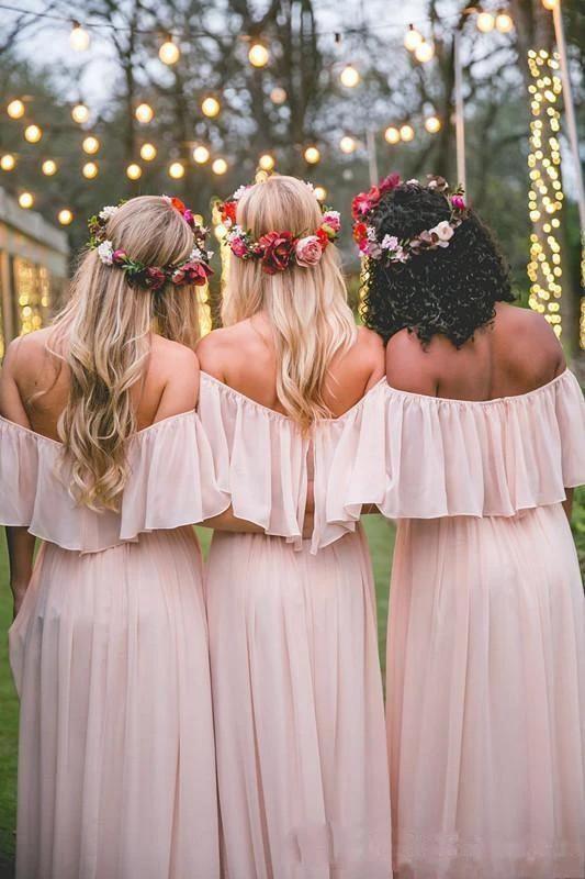 Long Chiffon Off The Shoulder Slate Gray Bridesmaid Dresses  BD077 - Image 5