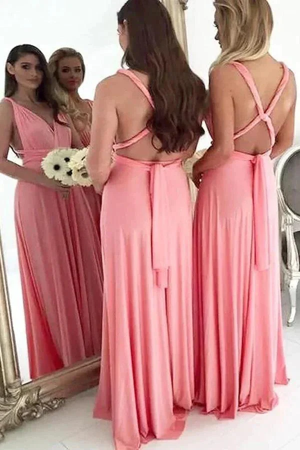 Long Chiffon Plus Size Light Coral Bridesmaid Dresses BD117 - Image 2