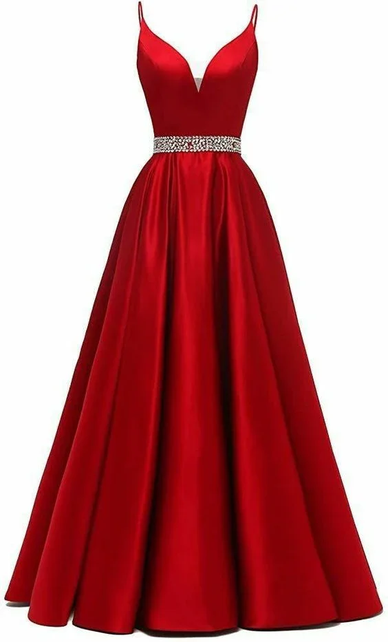 Long Evening Dress for Women Sexy Spaghetti Straps Illusion V- Neck Satin Party Formal Prom Gown Y6164 - Image 2