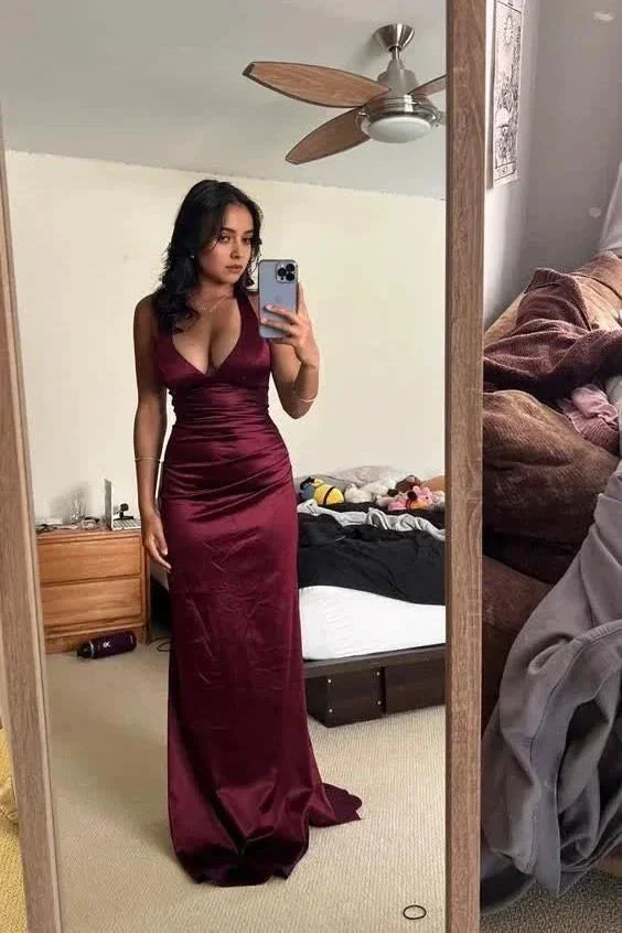 Long Formal Dress Womens Teal Strappy-back Satin Sleeveless Evening Dress Y2928 - Image 4