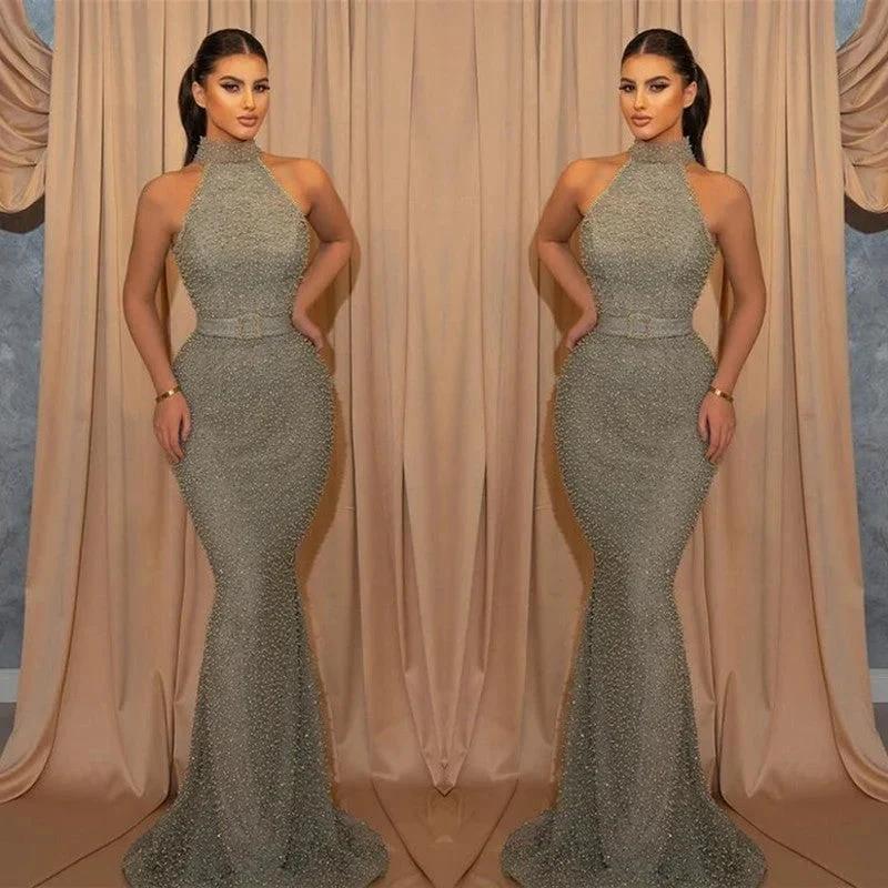 Long Halter Mermaid Sleeveless Evening Prom Dress - Image 2