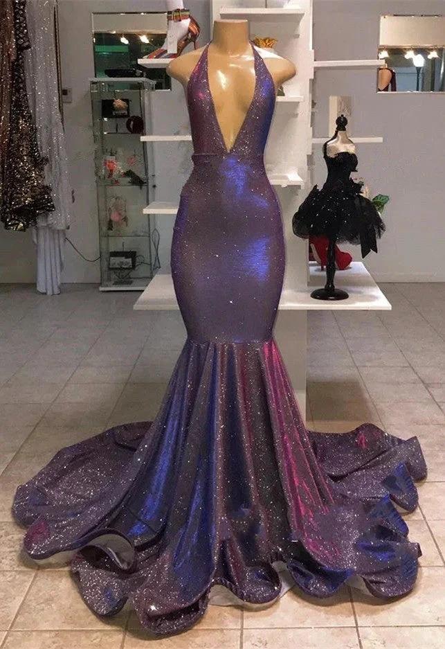 Long Mermaid Halter Sequins Formal Prom Dresses - Image 2