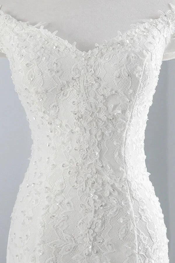 Long Mermaid Lace Off Shoulder Lace-up Wedding Dress - Image 6