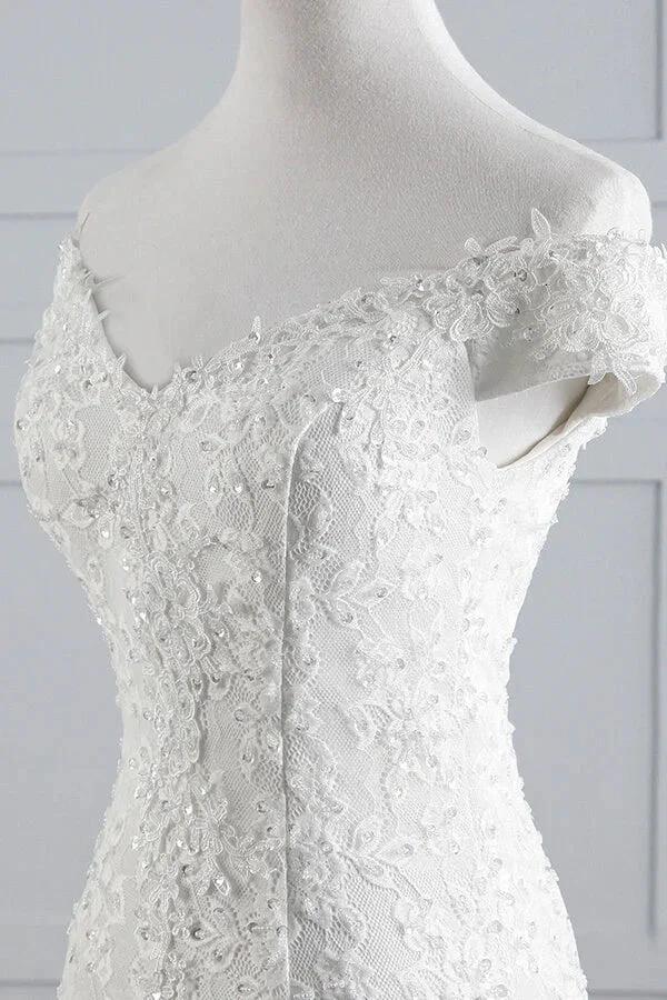 Long Mermaid Lace Off Shoulder Lace-up Wedding Dress - Image 7