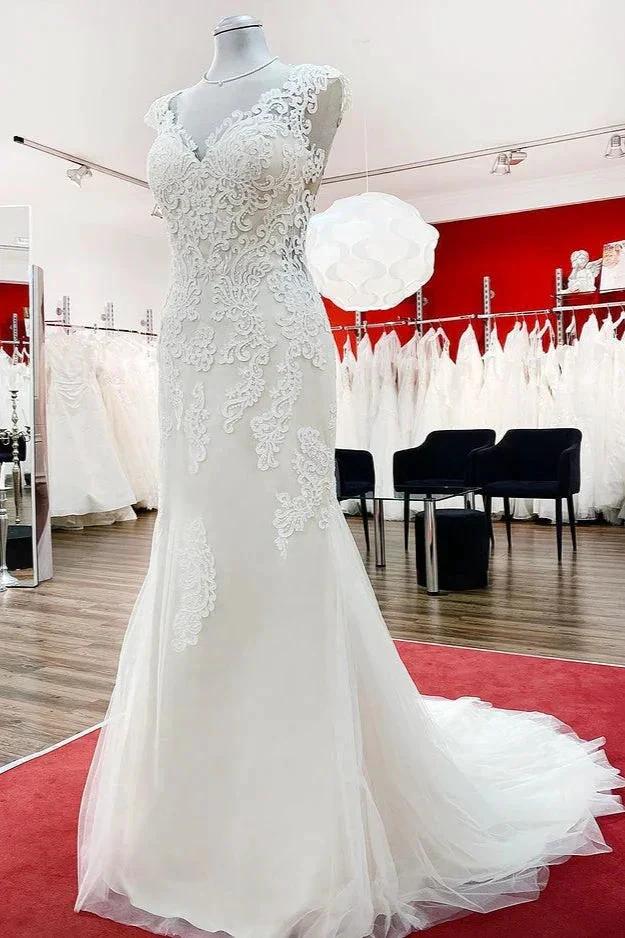 Long Mermaid Lace Sweetheart Open Back Wedding Dress with Appliques Lace - Image 3