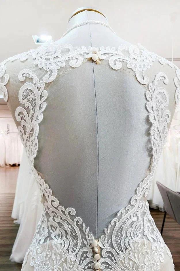 Long Mermaid Lace Sweetheart Open Back Wedding Dress with Appliques Lace - Image 5