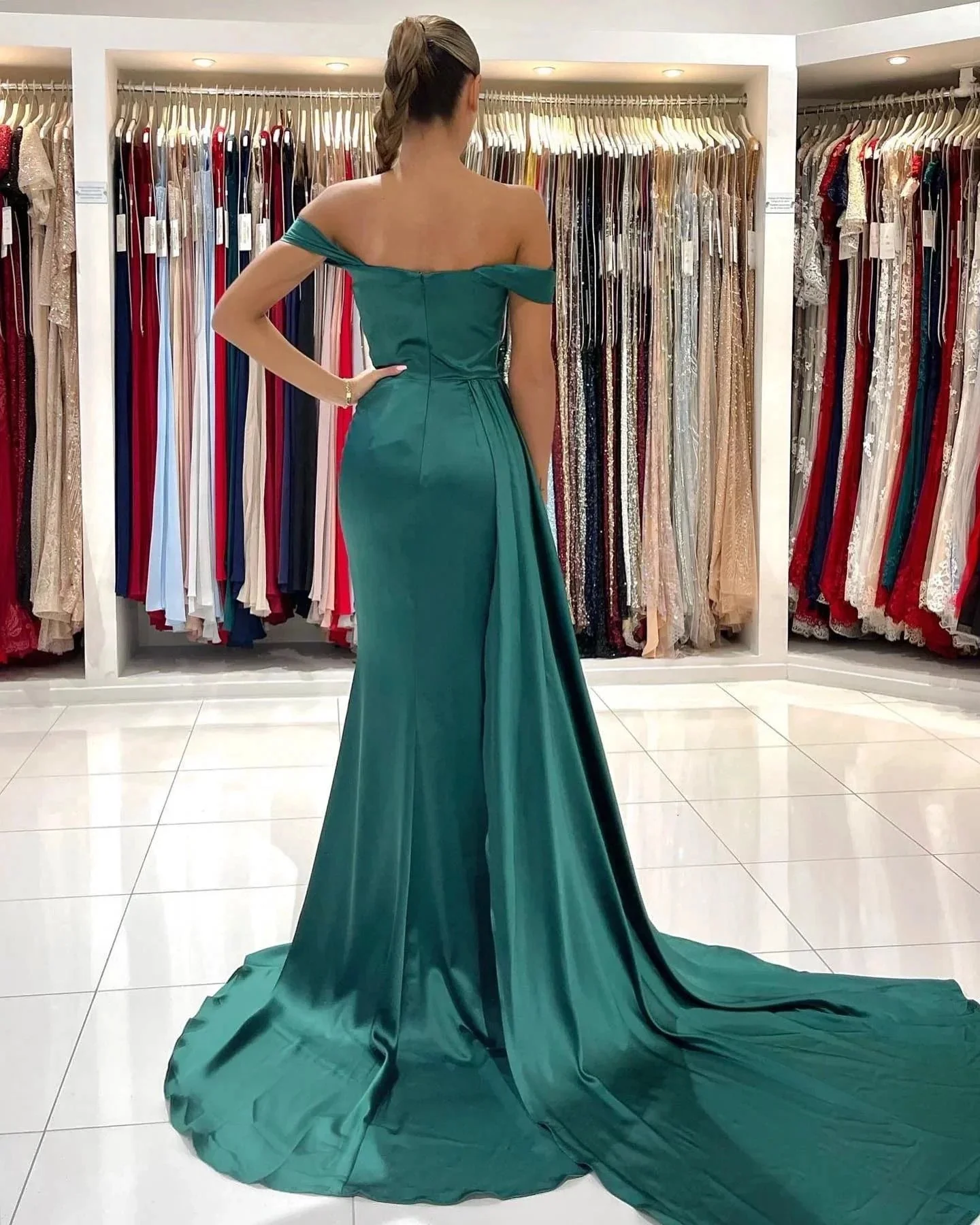 Long Mermaid Off-the-shoulder Backless Front Slit Prom Dress With Side Train - Image 2