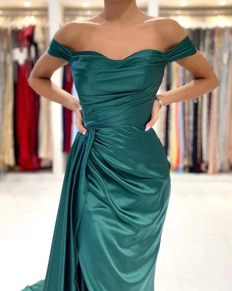 Long Mermaid Off-the-shoulder Backless Front Slit Prom Dress With Side Train - Image 3