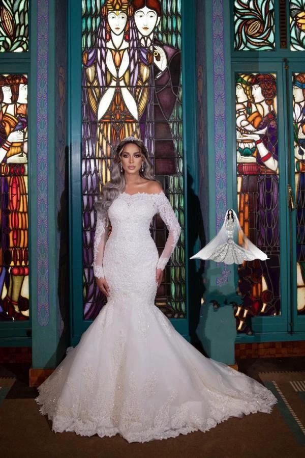 Long Mermaid Off-the-Shoulder Detachable Wedding Dresses With Sleeves - Image 3