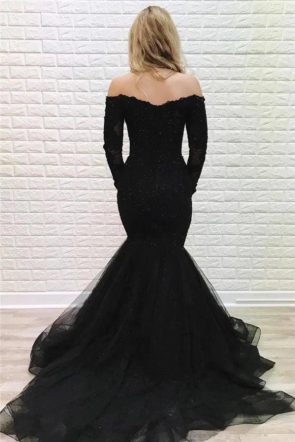 Long Mermaid Off-the-shoulder Lace Formal Prom Dress with Sleeves - Image 2