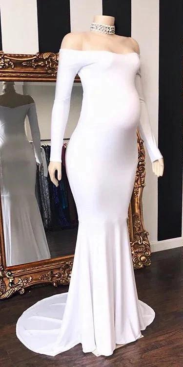 Long Mermaid Off-the-shoulder Pregnant Formal Evening Dress with Sleeves - Image 2