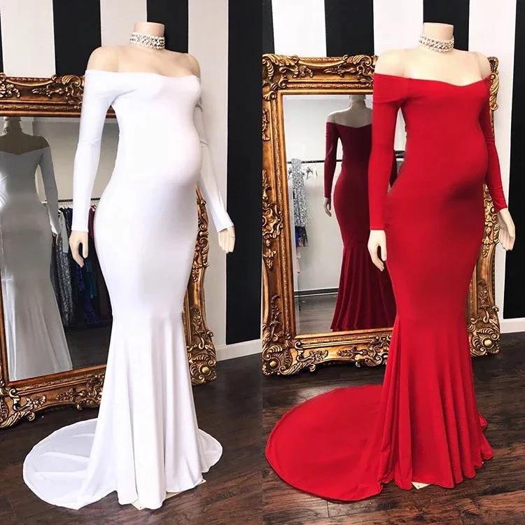 Long Mermaid Off-the-shoulder Pregnant Formal Evening Dress with Sleeves - Image 3
