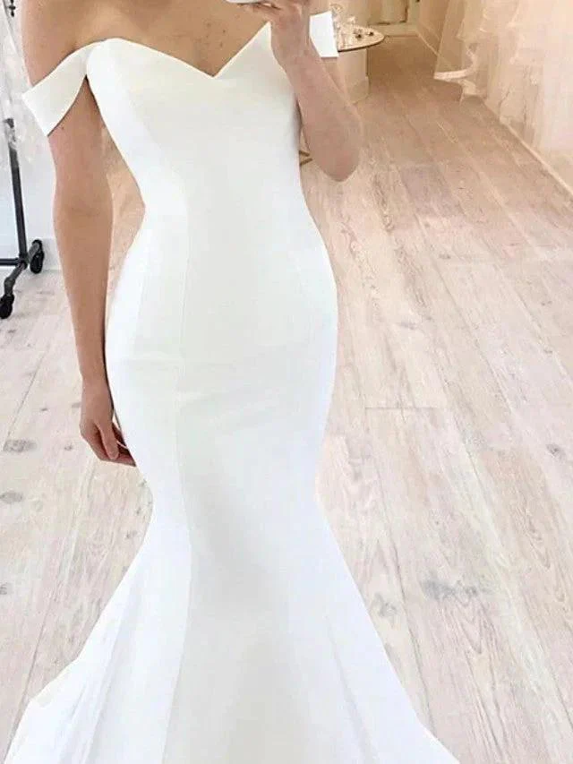 Long Mermaid Off the Shoulder Satin Wedding Dresses - Image 2