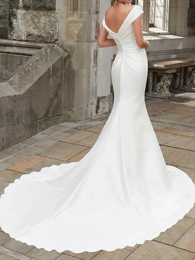 Long Mermaid Off the Shoulder Satin Wedding Dresses - Image 2